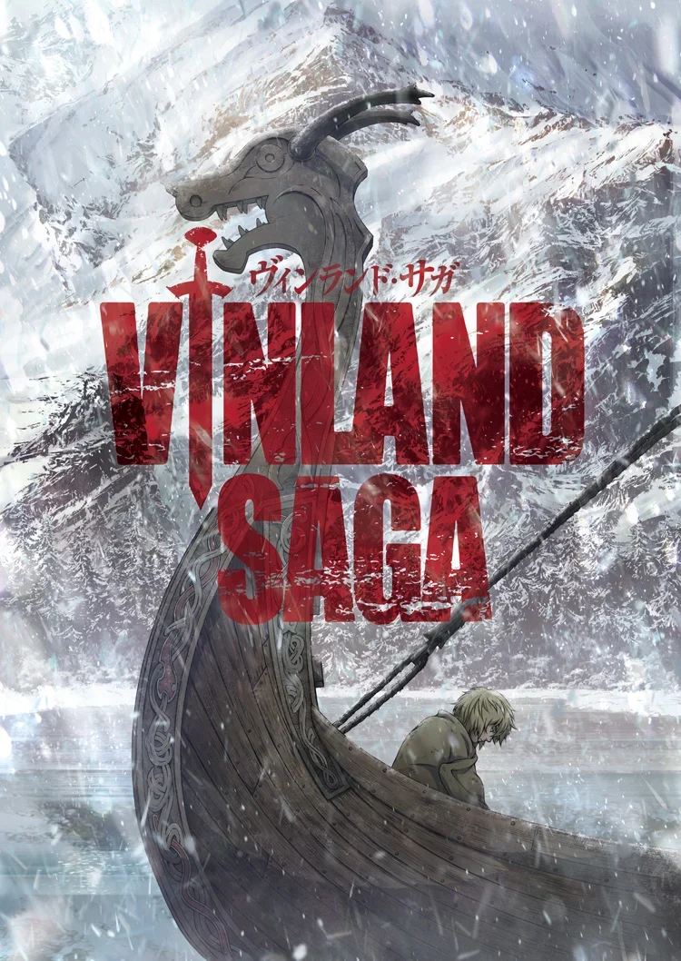 Vinland Saga : affiche de la première saison avec Thorfinn et un drakkar