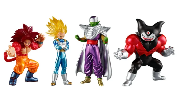 Goku Super Saiyan 4, Vegeta Super Saiyan 3, Piccolo et Gomah en figurines HG DAIMA