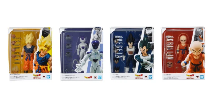Quatre miniatures S.H.Figuarts Dragon Ball avec Goku, Freezer, Vegeta et Krilin