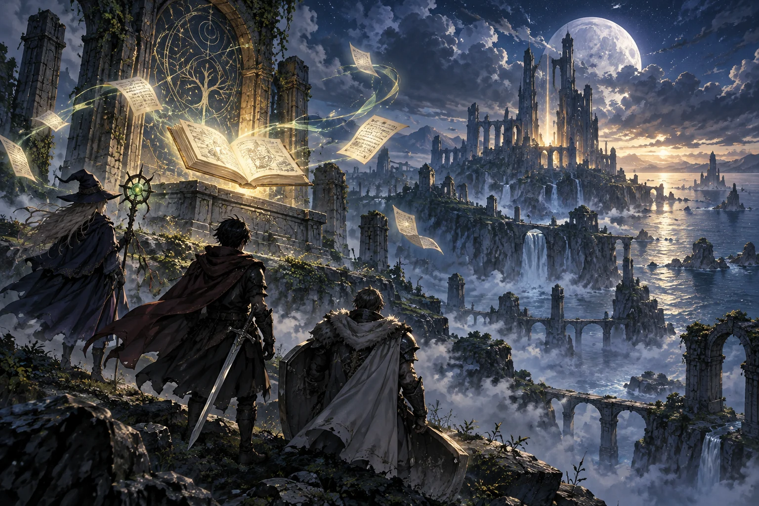 Illustration originale générée par intelligence artificielle évoquant l'univers de fantasy de Record of Lodoss War, visuel non officiel
