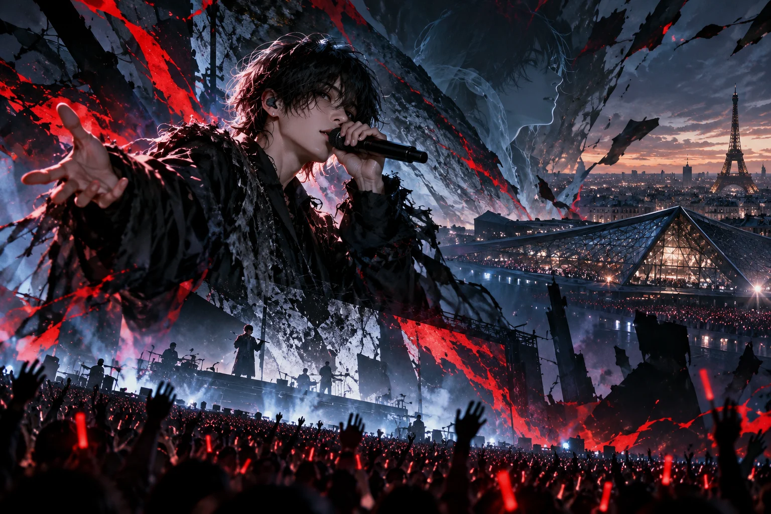 Illustration originale générée par intelligence artificielle pour l'article sur le concert de Kenshi Yonezu à Paris en février 2027, visuel non officiel