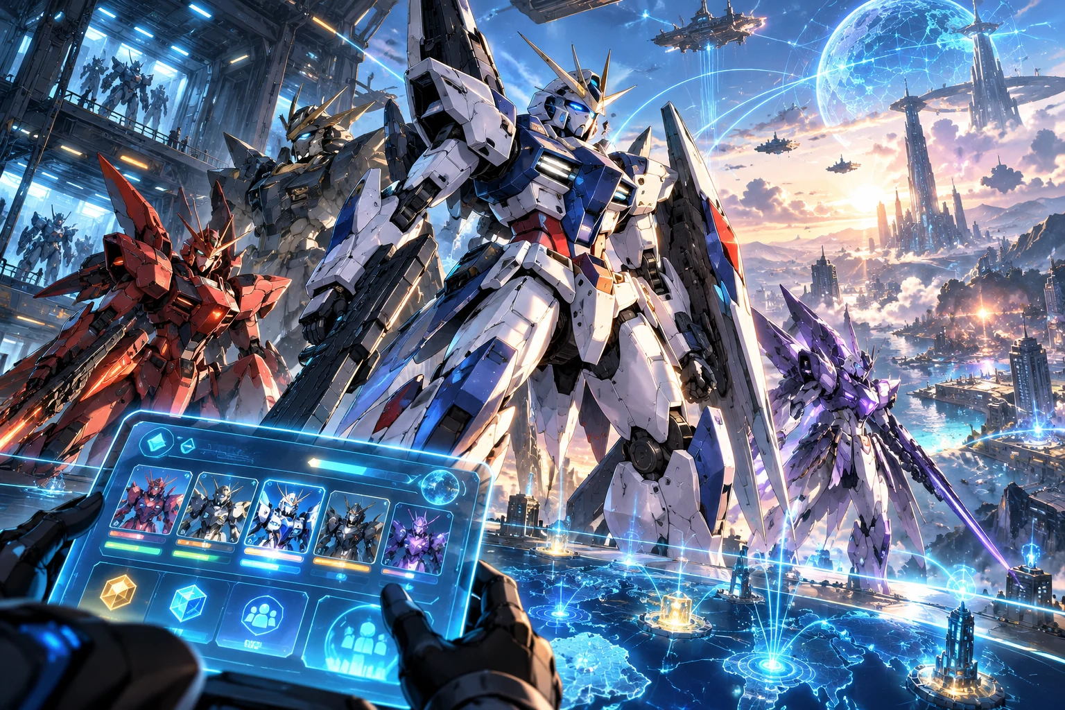 Illustration originale générée par IA pour Gundam Blitz Order, nouveau RPG mobile idle annoncé par Bandai Namco, visuel non officiel
