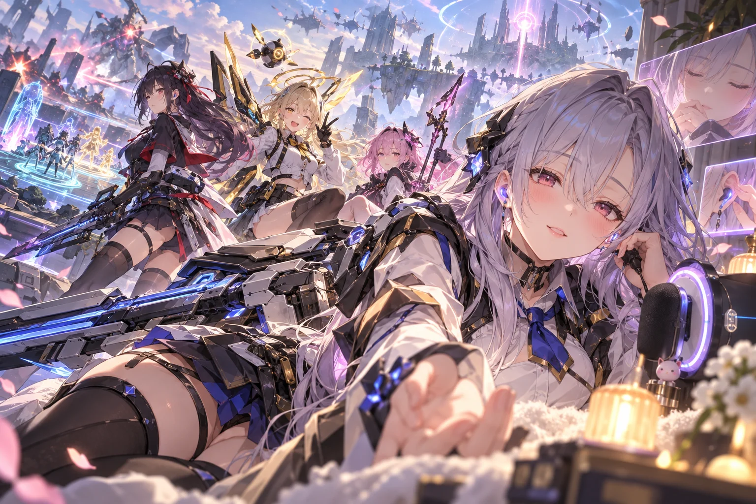 Illustration originale générée par IA pour Heavily Armed High School Girls, visuel non officiel du RPG mobile