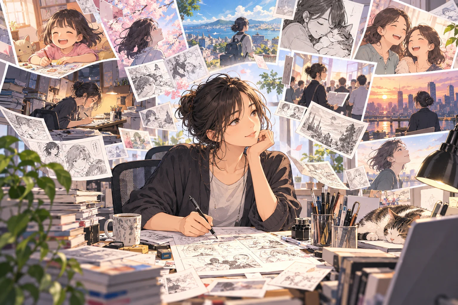 Illustration originale générée par IA pour l'annonce du manga autobiographique Watashi no Manga (Mayoi) Michi d'Erica Sakurazawa
