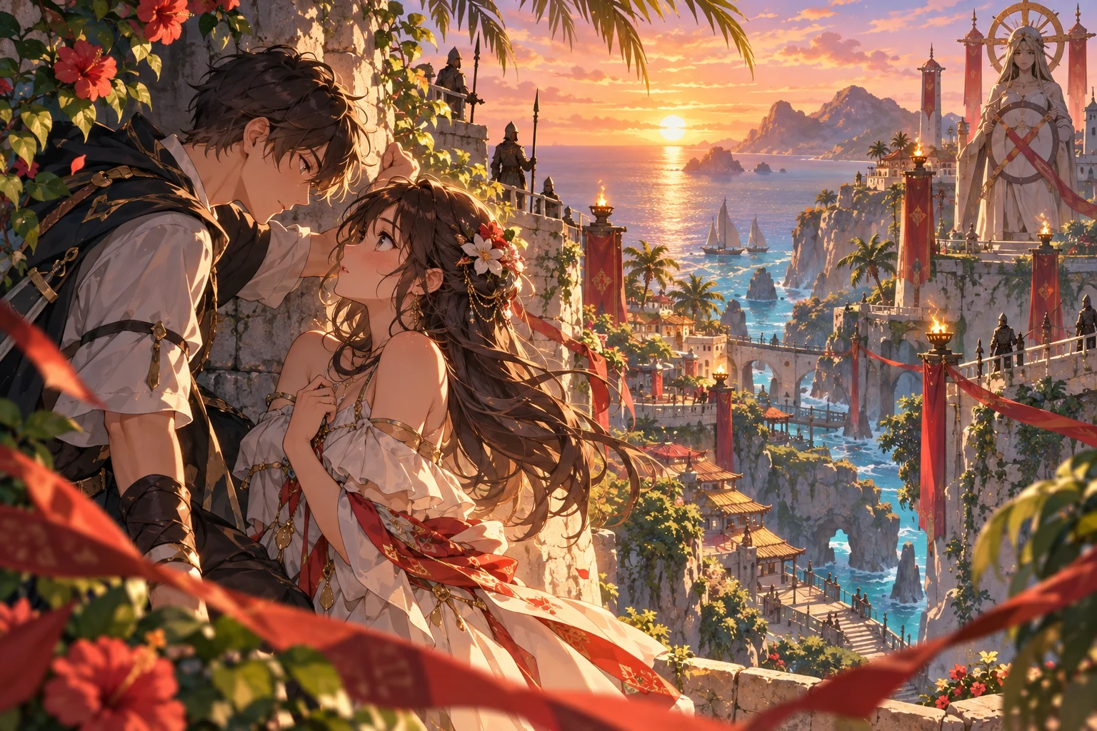 Illustration originale générée par IA pour Nukedashi, une romance fantastique sur une île où l’amour est interdit, visuel non officiel