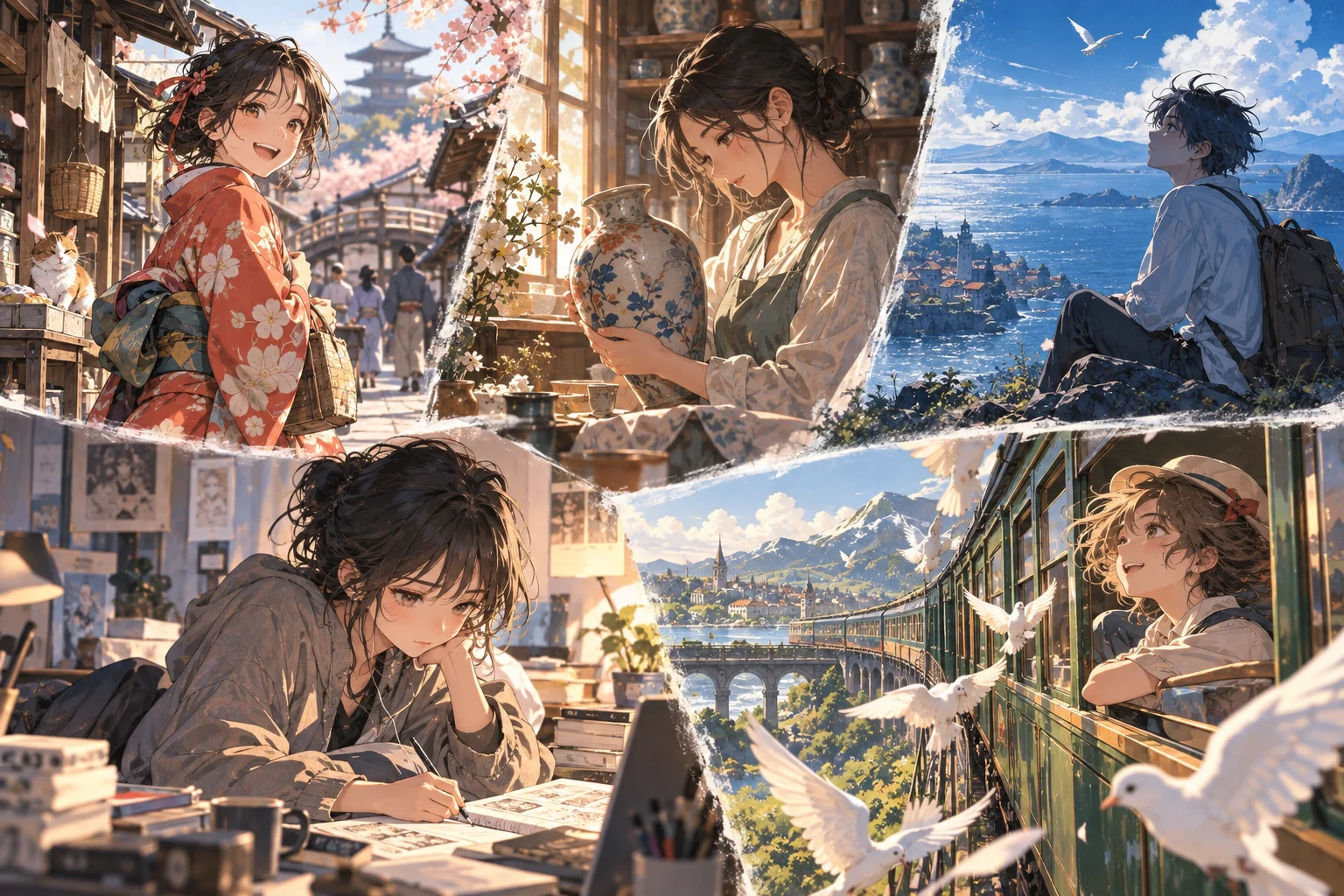 Illustration originale non officielle consacrée aux cinq nouveaux mangas annoncés par Glacier Bay Books en octobre 2026