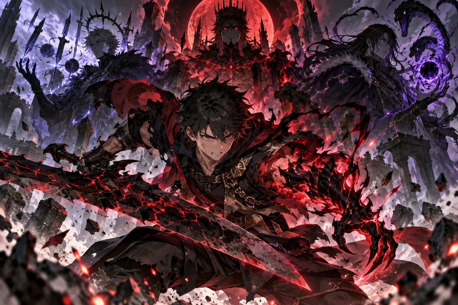 Illustration originale générée par IA pour Black Clover saison 2, visuel non officiel