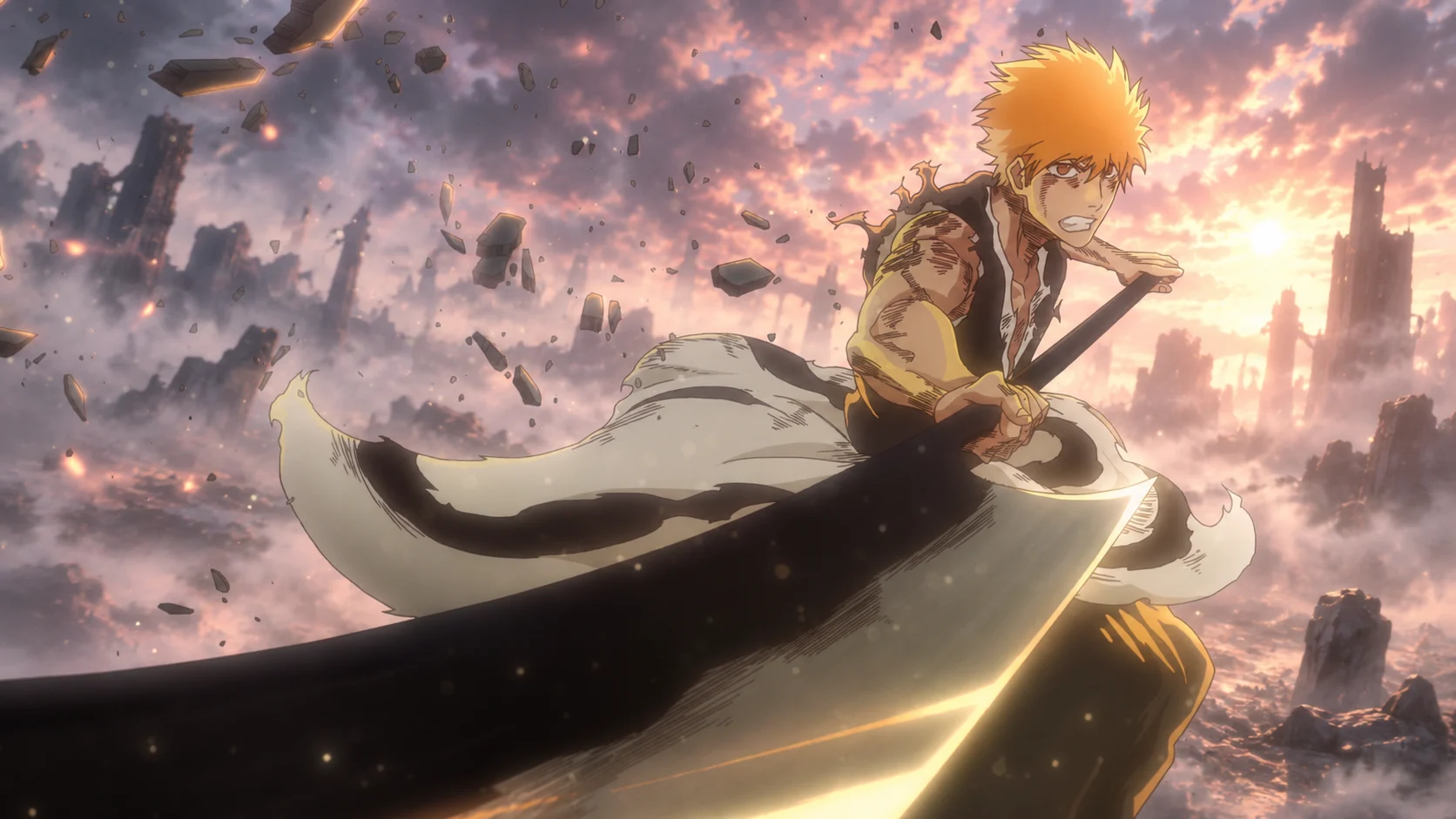 Montage non officiel retouché par IA représentant Ichigo Kurosaki et Yhwach dans BLEACH Thousand-Year Blood War