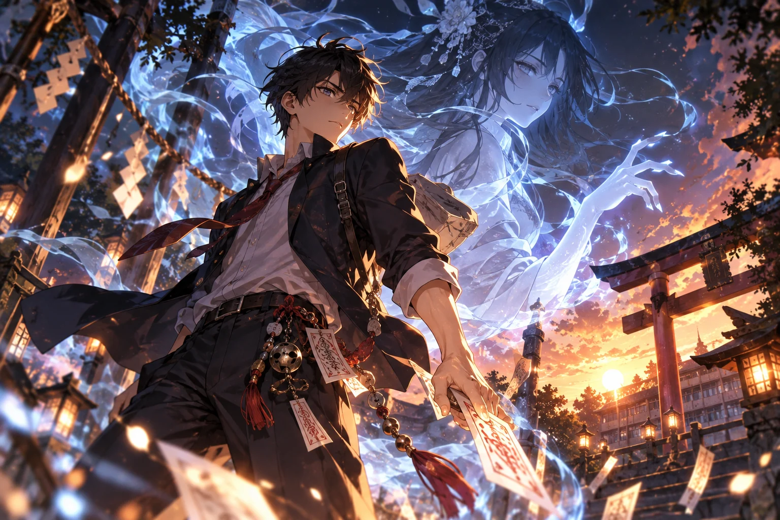 Illustration originale générée par IA pour l'article Nue's Exorcist, adaptation anime été 2027, visuel non officiel