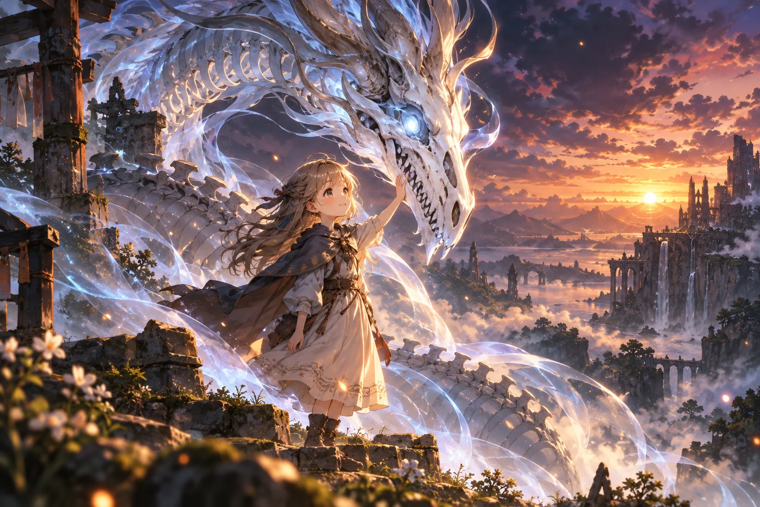 Illustration originale générée par IA pour L’Enfant du Dragon fantôme, montrant une atmosphère de conte fantastique, visuel non officiel