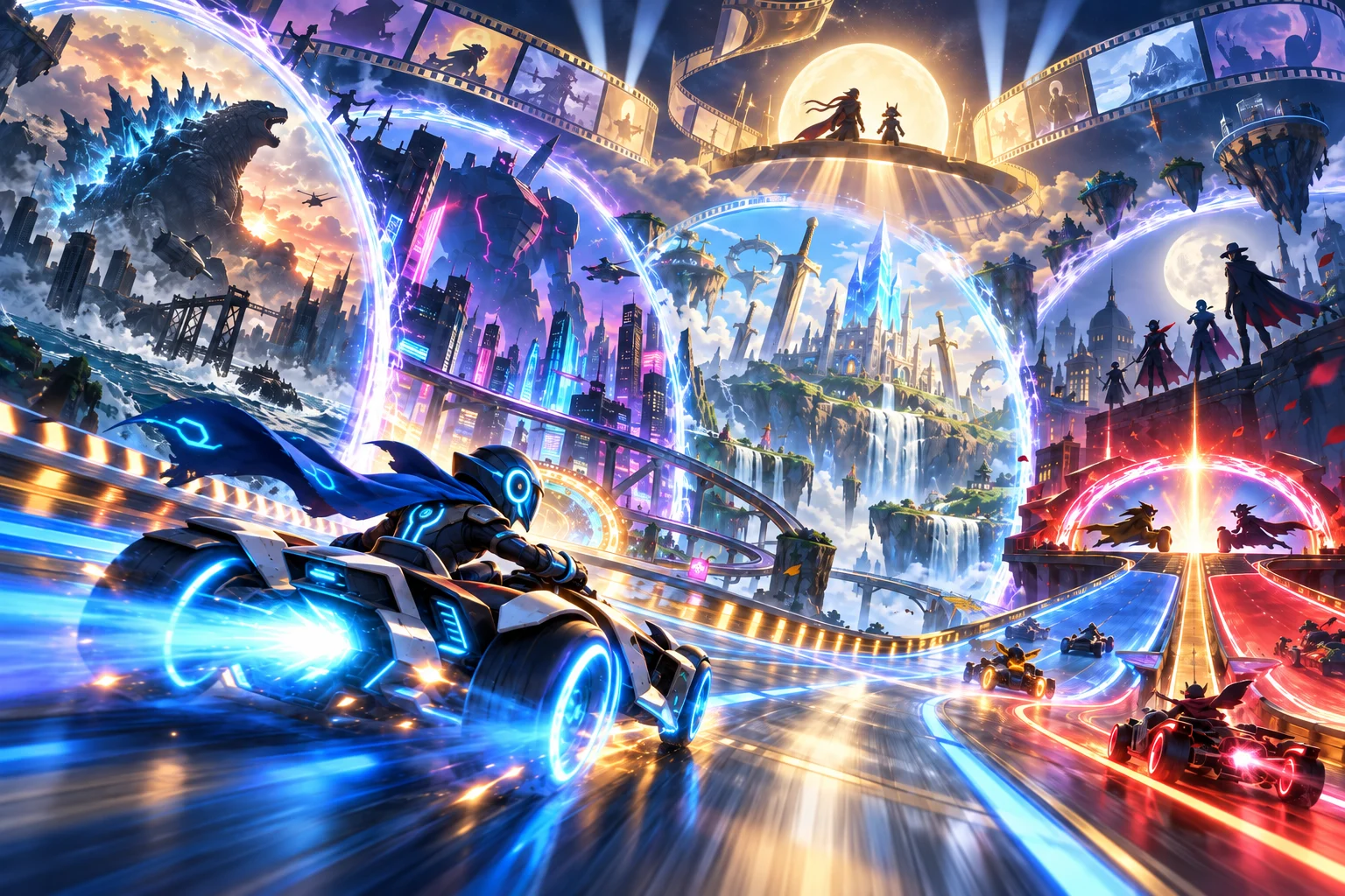 Illustration originale générée par IA pour la deuxième année de Sonic Racing CrossWorlds, visuel non officiel