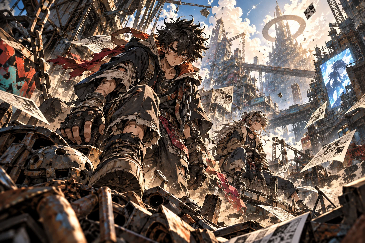 Illustration originale générée par intelligence artificielle pour accompagner l'actualité du retour du manga Gachiakuta en novembre 2026, visuel non officiel