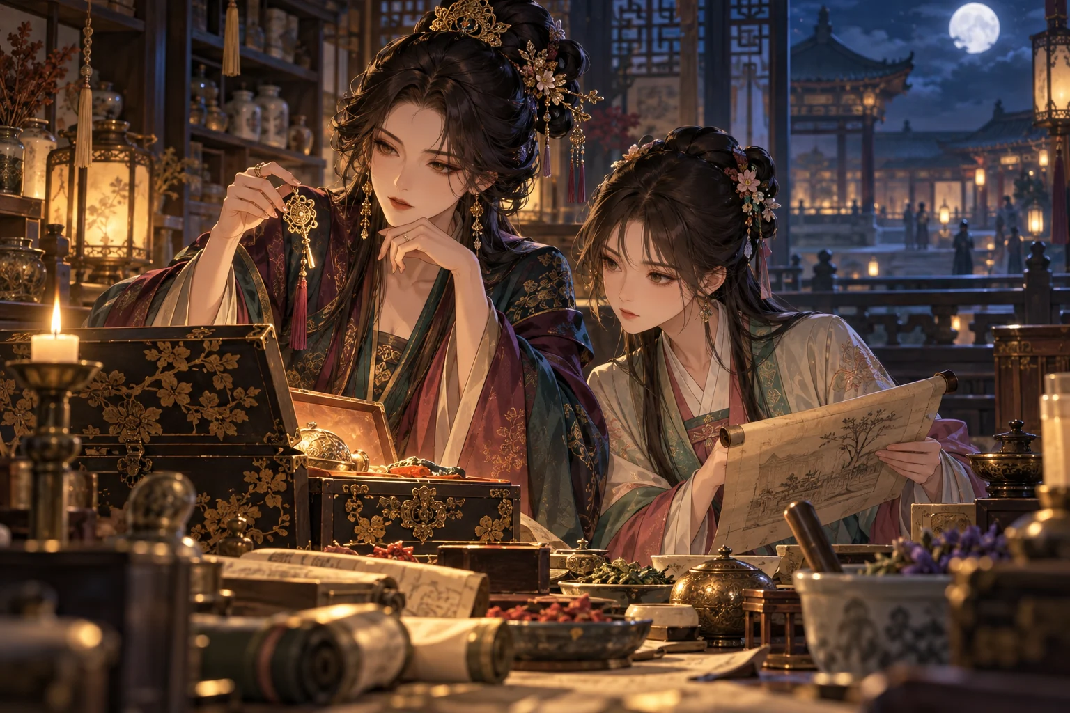 Illustration originale générée par IA pour un article sur Les Carnets de l'Apothicaire, Miyuki Sawashiro et Ai Mikami, visuel non officiel