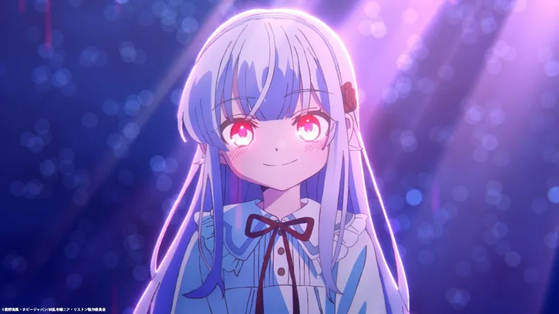 Nia Liston sur un visuel anime violet et bleu